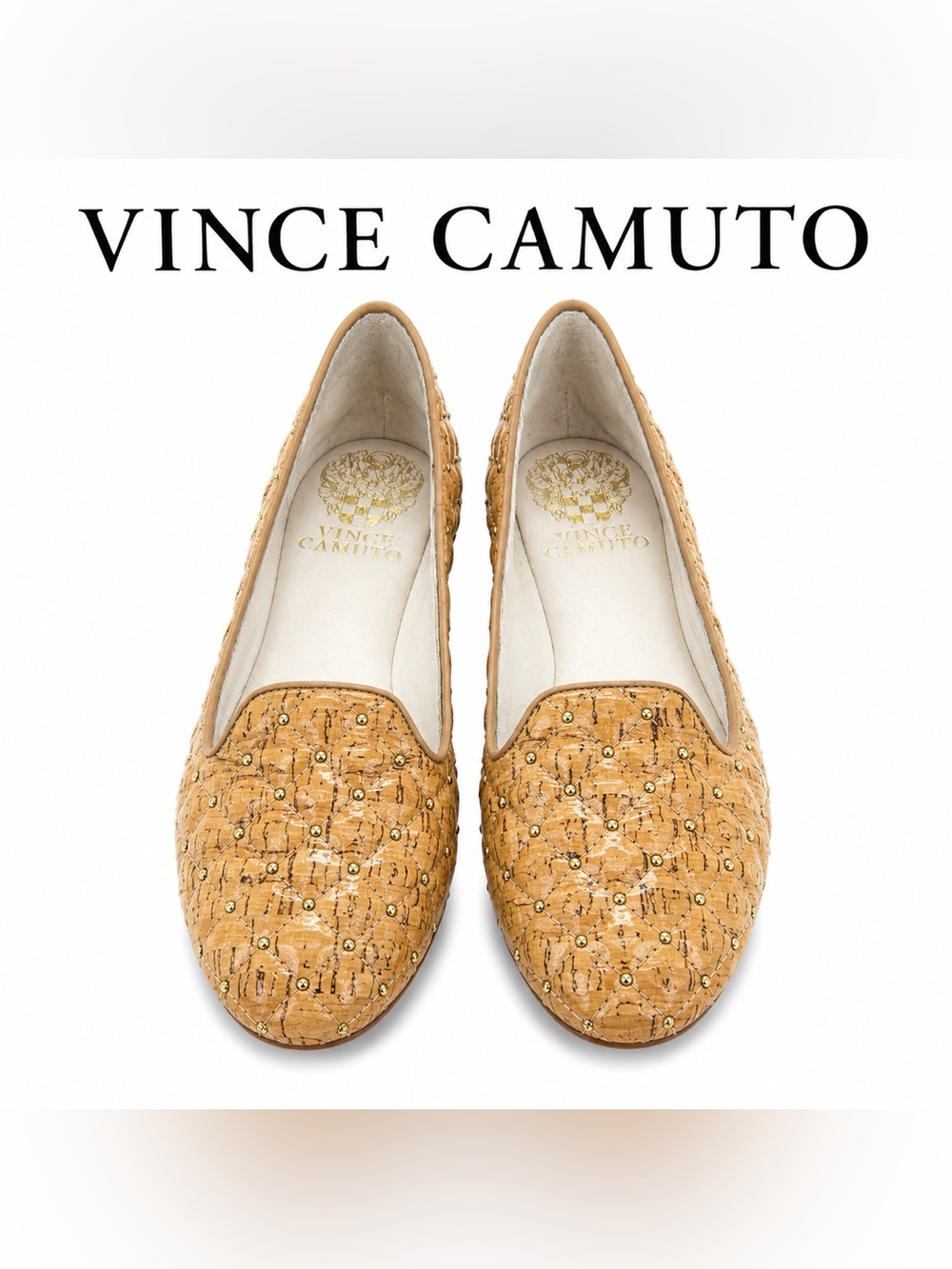 Vince Camuto "Liliana" Women's Quilted Tan Loafers with Gold Studs NWT